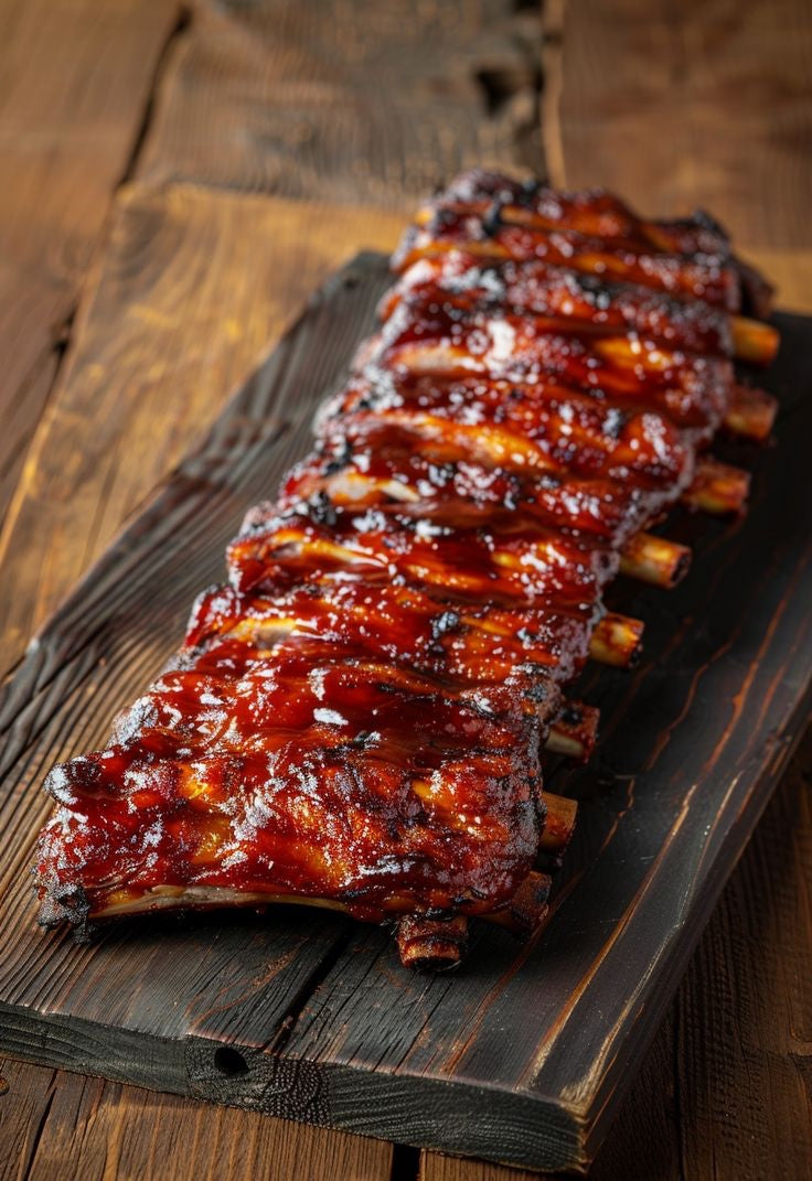 Glazed BBQ pork ribs with fries at Hello Chicago